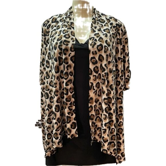 Isabella Rodriguez +3X Two-Fer Brown-Black Animal Print Short Sleeve Blouse - Picture 2 of 6